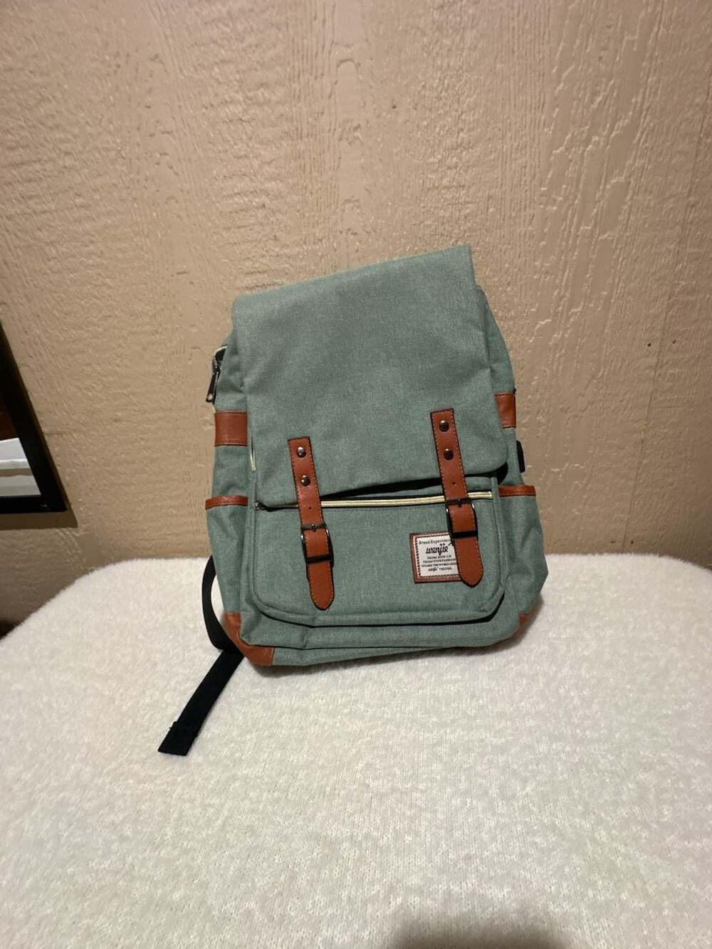 WENJIE Vintage Style Canvas and Faux Leather Laptop Backpack